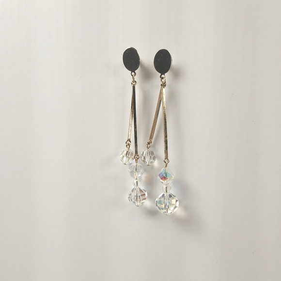 Bridal Crystal Earrings Elegant Gold Tone Drop Sparkling - Picture 1 of 11